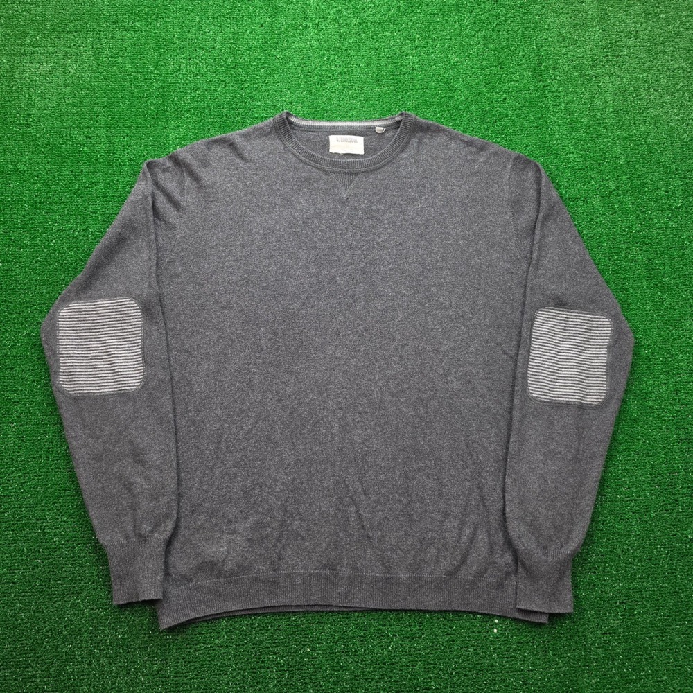 Linksoul Tempus Fugit Sweater‎ Mens Medium Gray Cotton Cashmere Elbow Patch